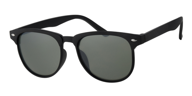 Mat sort solbrille med sølv dekoration og grønne glas